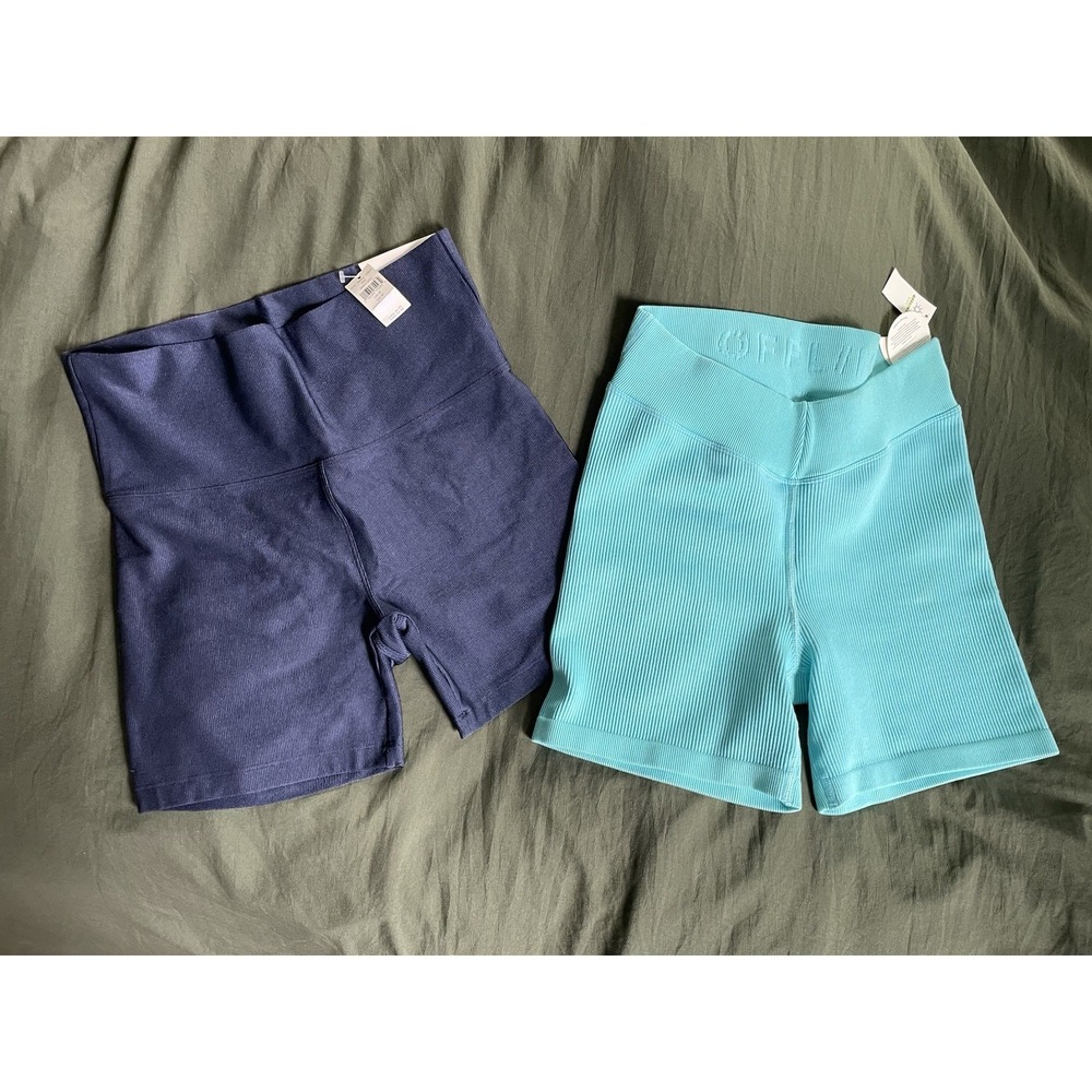 Lot of 2 OFFLINE Ribbed High-Waist Biker Shorts Blue Aqua Gym M NWT
